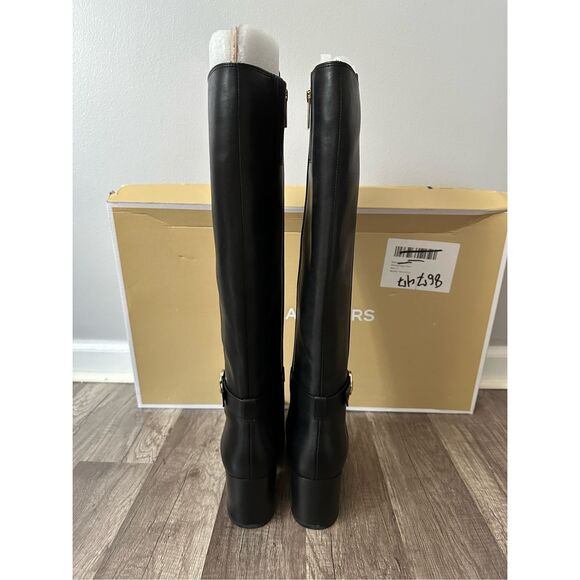NWT Michael Kors Side Zip Block Heel Leather Carmen Riding Boots Black Size 7.5